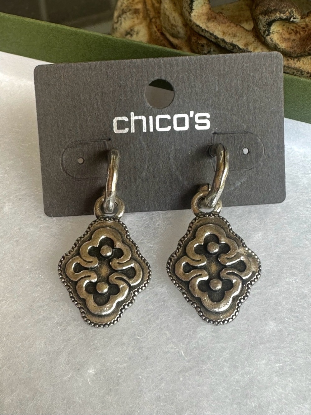 Chico's Antique Silver-Tone Filigree Dangle Earrings